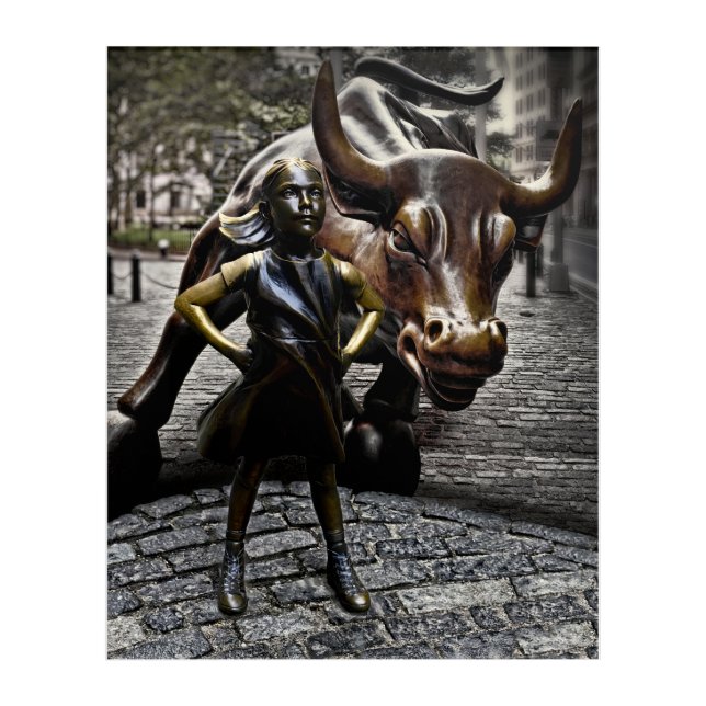 Fearless Girl Gains An Ally Acrylic Print (Front)