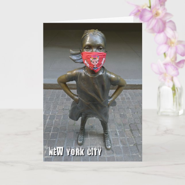 Fearless Girl w/embroidered mask, NYC - V card (Orchid)