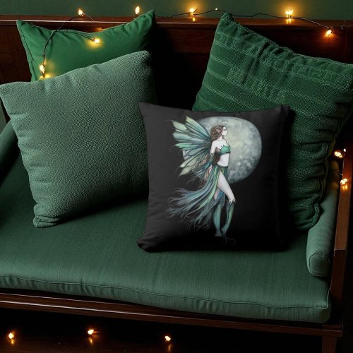 Fearless Green Fairy Fantasy Art by Molly Harrison Throw Pillow