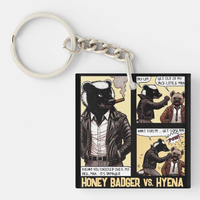 FEARLESS Honey Badger Fights a Hyena Keychain (Front)