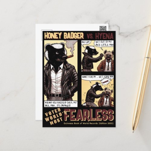 FEARLESS Honey Badger Fights a Hyena Postcard