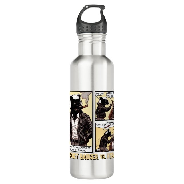 FEARLESS Honey Badger Fights a Hyena Stainless Steel Water Bottle (Front)