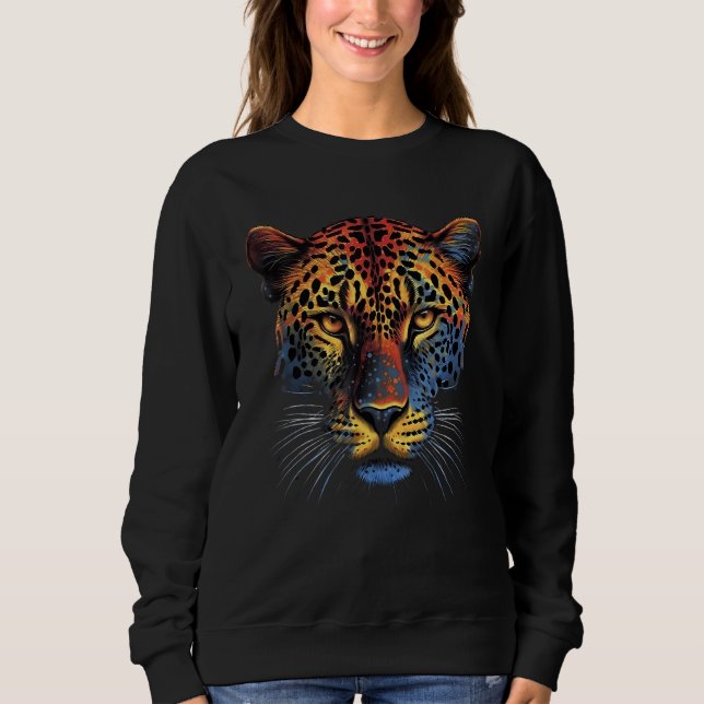 Fearless Jaguar Face Big Cat Lover Print Art Graph Sweatshirt (Front)