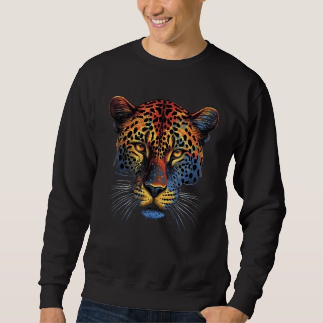 Fearless Jaguar Face Big Cat Lover Print Art Graph Sweatshirt (Front)