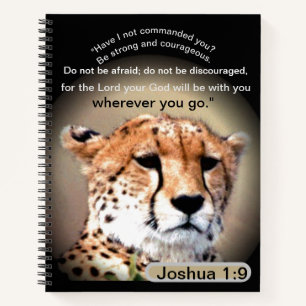 Fearless Journey: Cheetah Tear Marks  Joshua 1:9  Notebook