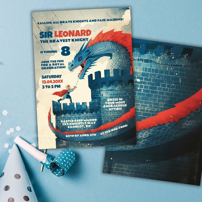 Fearless Knight and Dragon Birthday Party Invitation (Creator Uploaded)