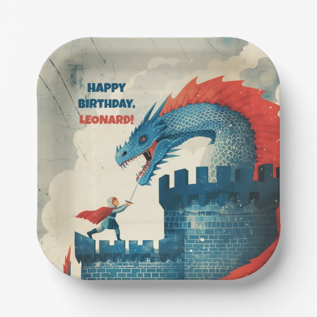 Fearless Knight and Dragon Paper Plates (Front)