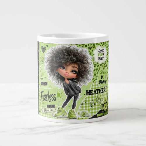 Fearless Lime Green Afro Girl Personalized Mug