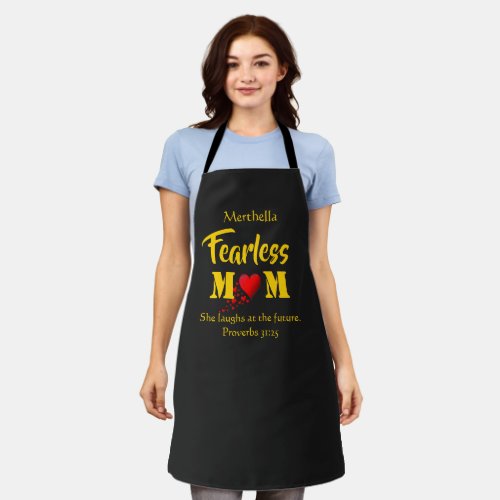 FEARLESS MOM  Proverbs 31  PERSONALIZED Black Apron