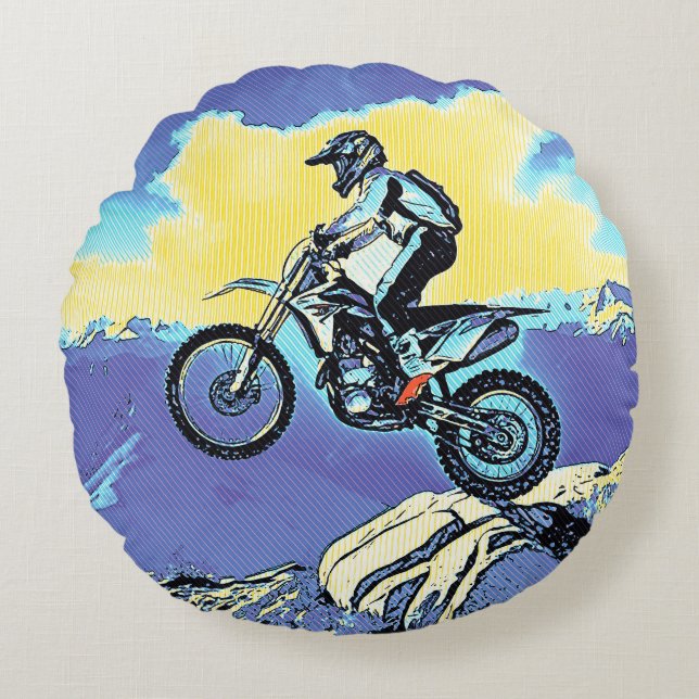 Fearless - Motocross Rider Round Pillow (Front)