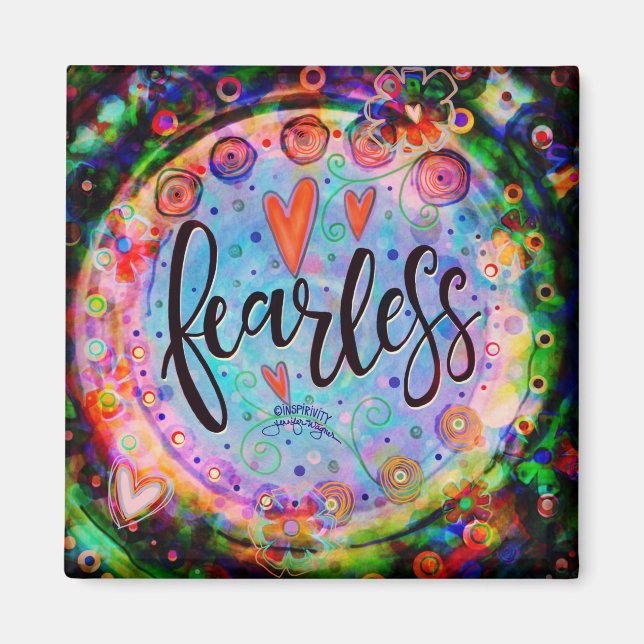 Fearless Pretty Floral Trendy ONE WORD Inspirivity Magnet (Front)