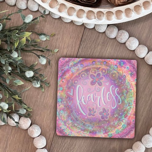 Fearless Pretty Purple Floral Inspirational Drink Stone Coaster