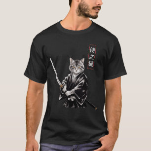 Fearless Samurai Cat With Katana Japanese Warrior T-Shirt