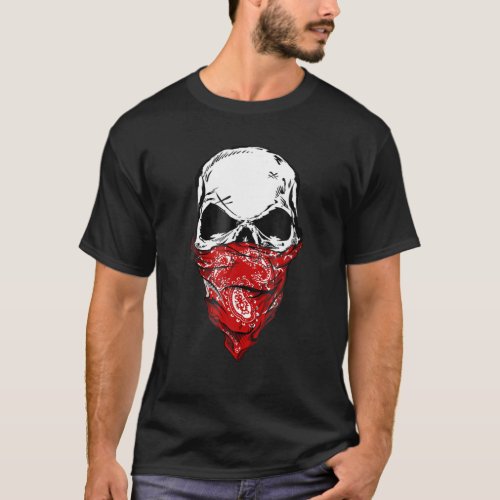 Fearless Skeleton Skull Head Red Bandana Face Mask T_Shirt