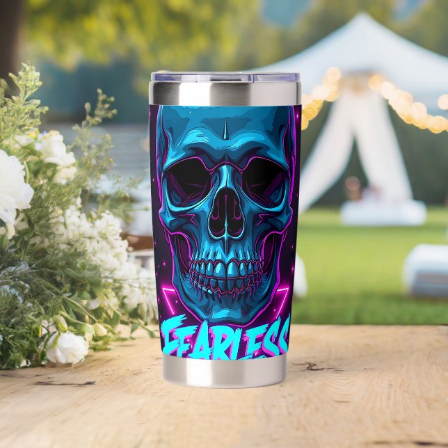 Fearless Skull | Neon Cyberpunk Streetwear Design Insulated Tumbler (Wedding (Rotated))