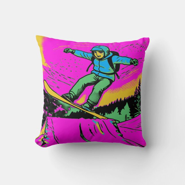  Fearless - Snowboarder Throw Pillow (Front)
