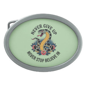 Fearless Spirit: Bold Snake and Roses Artwork Belt Buckle