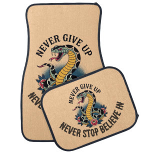 Fearless Spirit: Bold Snake and Roses Artwork Car Floor Mat