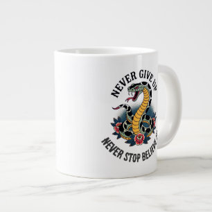 Fearless Spirit: Bold Snake and Roses Artwork Giant Coffee Mug