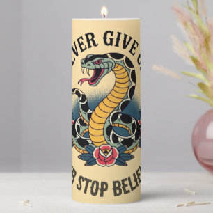 Fearless Spirit: Bold Snake and Roses Artwork Pillar Candle