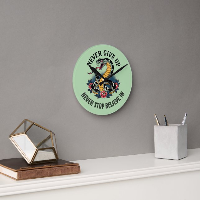 Fearless Spirit: Bold Snake and Roses Artwork Round Clock (Office)