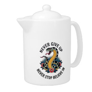 Fearless Spirit: Bold Snake and Roses Artwork Teapot