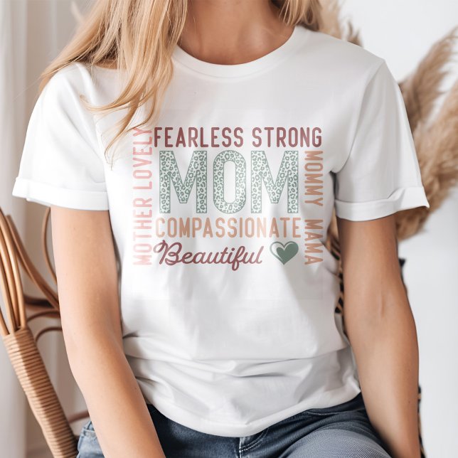 Fearless Strong Mom Retro Typography T-Shirt (Blond young woman wearing a "Fearless Strong Mom" Retro Mother's Affirmations T-Shirt.)