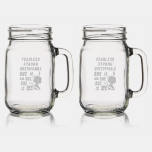 Fearless Strong Unstoppable She Is Mason Jar W/ Handle