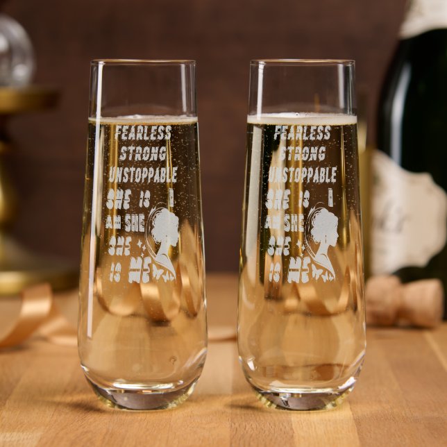 Fearless Strong Unstoppable She Is Stemless Champagne Flute (Party)