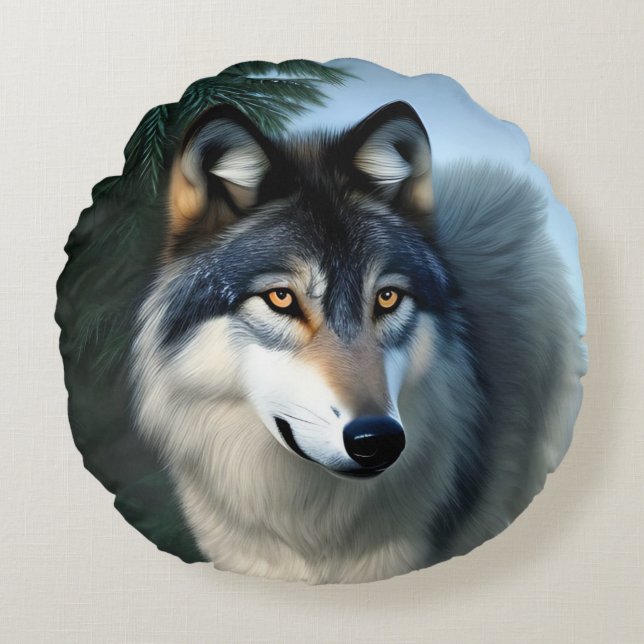 Fearless The Arctic Wolf, Round Cushion (Front)