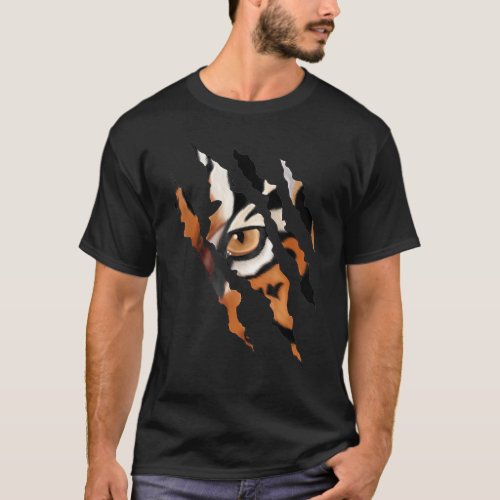 Fearless Tiger Cat Eye Claw Silhouette T_Shirt