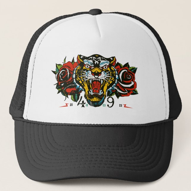 fearless wild soul tigre tattoo rose fleur trucker hat (Front)