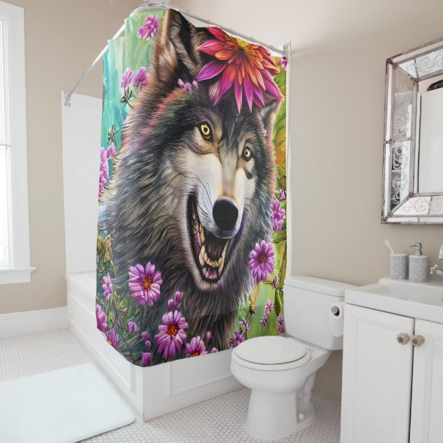 Fearsome Furry King Wolf Shower Curtain (In Situ)