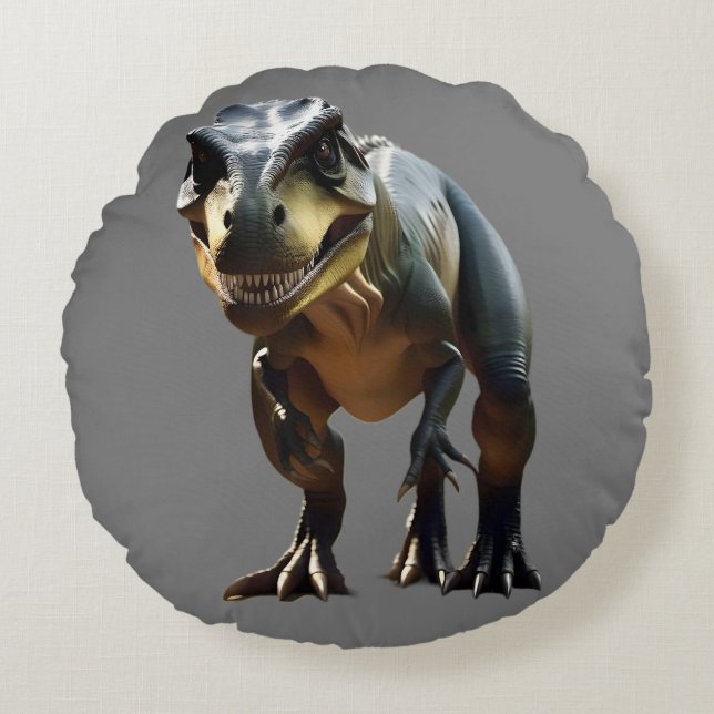 **"Fearsome Grin: The Smirking T-Rex"** Round Pillow (Front)
