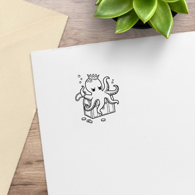 Fearsome Octopus Guarding Treasure Chest 1x1 Rubber Stamp (Creator Uploaded)