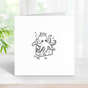 Fearsome Octopus Guarding Treasure Chest 2 Rubber Stamp