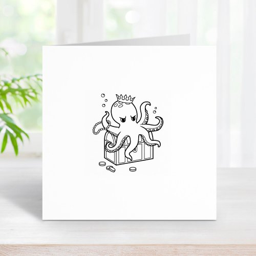Fearsome Octopus Guarding Treasure Chest 2 Rubber Stamp