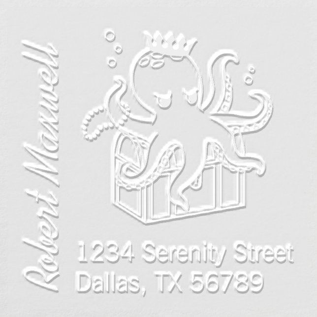 Fearsome Octopus Guarding Treasure Chest Address Embosser (Design)