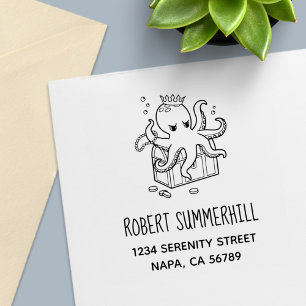 Fearsome Octopus Guarding Treasure Chest Address Self-inking Stamp