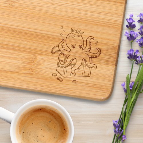 Fearsome Octopus Guarding Treasure Chest Cutting Board