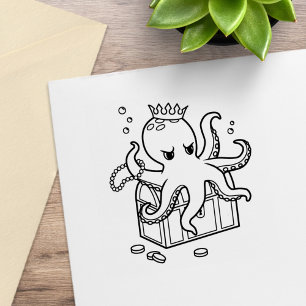 Fearsome Octopus Guarding Treasure Chest Rubber Stamp