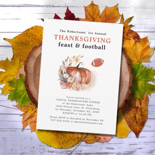 Feast and Football Thanksgiving Dinner Invitation