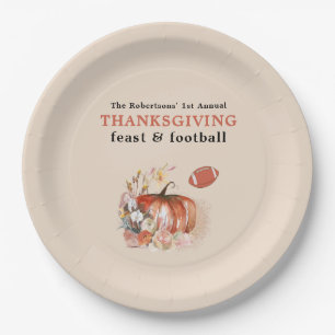 Feast and Football Thanksgiving Dinner Light Peach Paper Plates