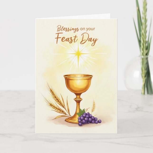 Feast Day Blessings Eucharistic Chalice Wheat Card (Front)