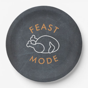Feast Mode Chalkboard Funny Thanksgiving Paper Paper Plates