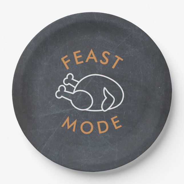 Feast Mode Chalkboard Funny Thanksgiving Paper Paper Plates (Front)