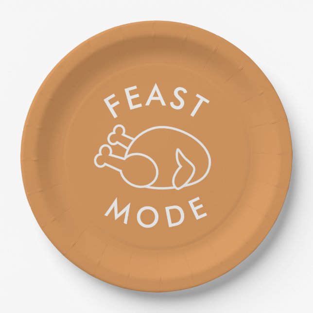 Feast Mode Orange Modern Funny Thanksgiving Paper Plates (Front)