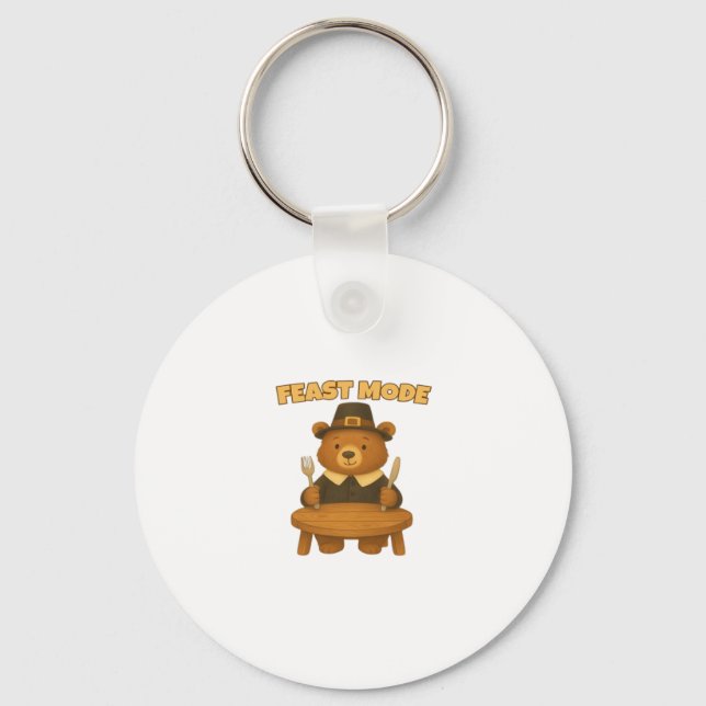 Feast Mode Thankgiving Turkey - Cute Pilgrim Turke Keychain (Front)