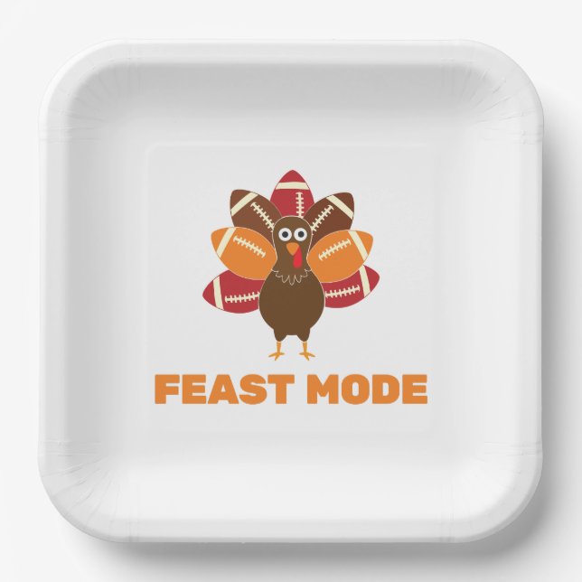 Feast Mode Thanksgiving and Football Paper Plates (Front)
