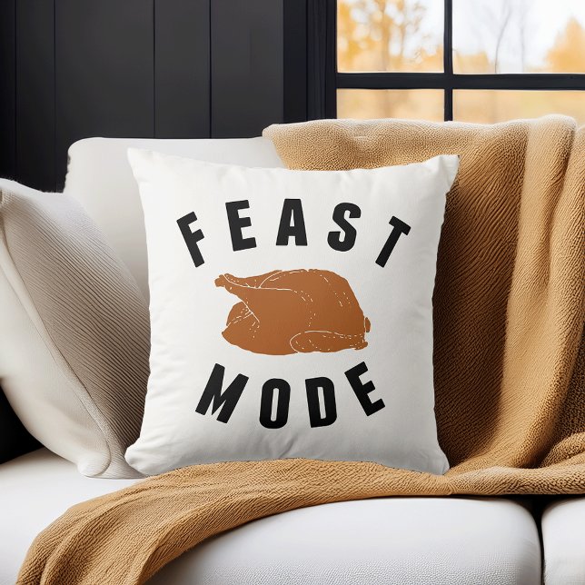 Feast Mode | Thanksgiving Decor Throw Pillow (Creator Uploaded)